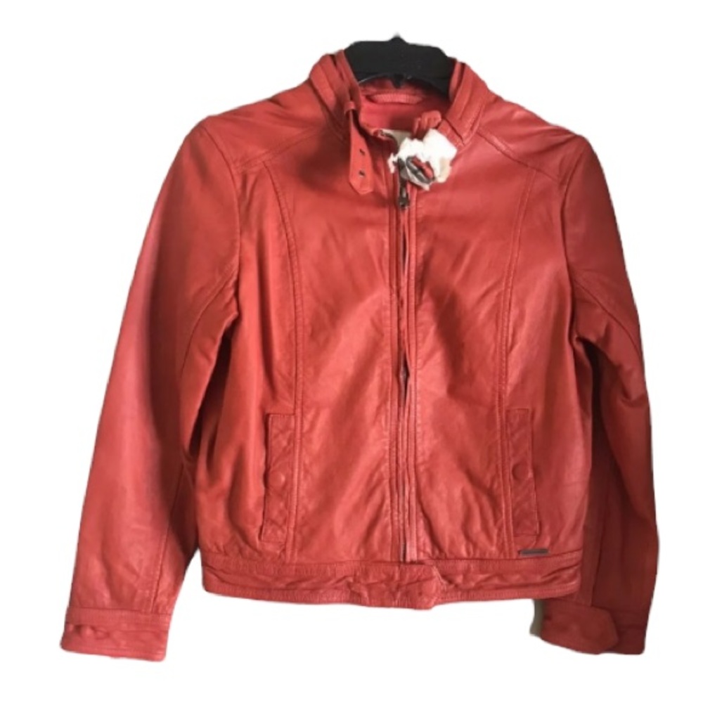 Abercrombie & Fitch Metallic Red 100% Genuine Soft Leather Jacket Coat